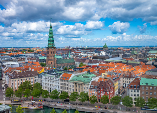 Copenhagen city view. Danish rooftops cityscape.