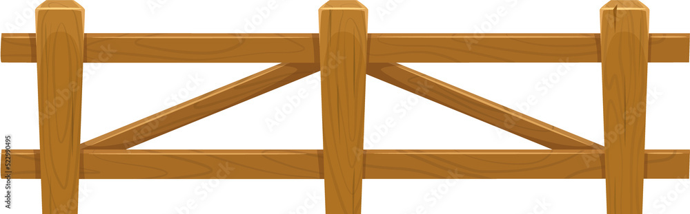Horse barrier cartoon icon, rural fence of wood