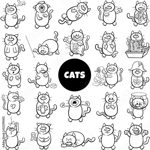 cartoon cat characters large set color book page