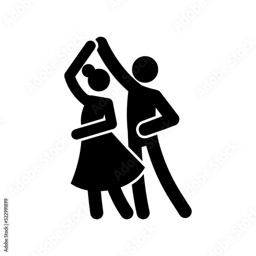Dance couple stick figure icon. Black ballroom pictogram waltz, tango dancing man and woman. Vector illustration.