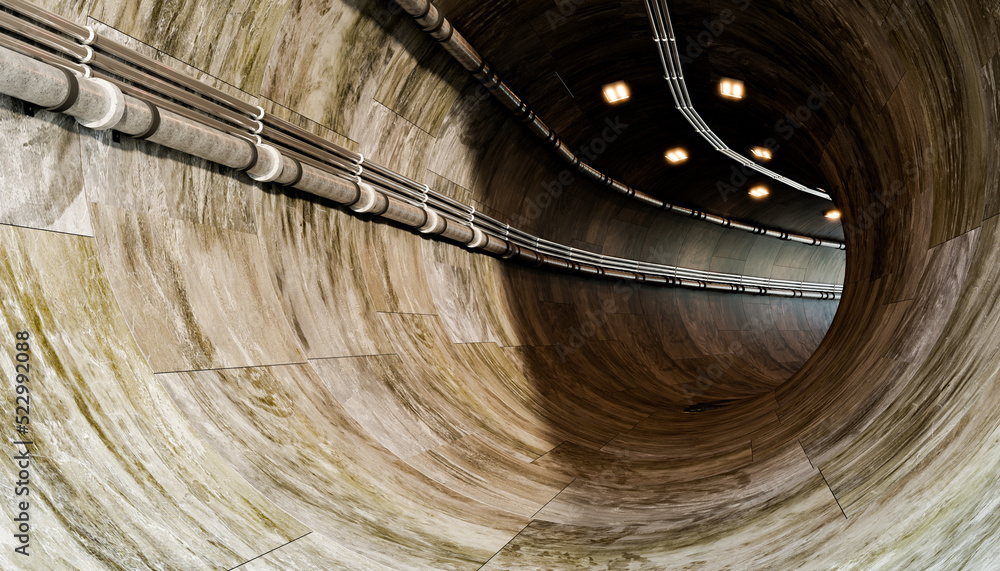 Fototapeta premium big cemen tunnel with transportation underground design, 3d illustration rendering 