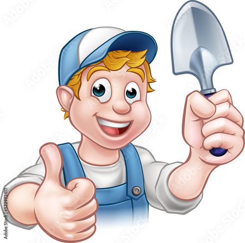 A cartoon gardener holding ...