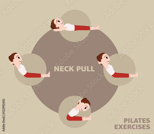 Pilates Moves Exercises Neck Pull Cute Cartoon Vector Illustration