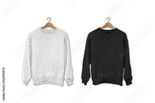 White and black sweatshirt jumper template. Pullover blank with long sleeve, mockup for design and print isolated on white background.3d rendering.