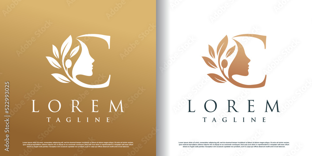 Woman beauty logo icon with letter c concept design Premium Vector
