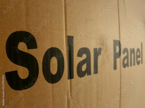 Solar panel text on a brown box