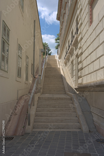European stairs between buildings going up