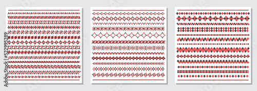 Set of traditional Ukrainian embroidery art, ethnic border ornament vyshyvanka