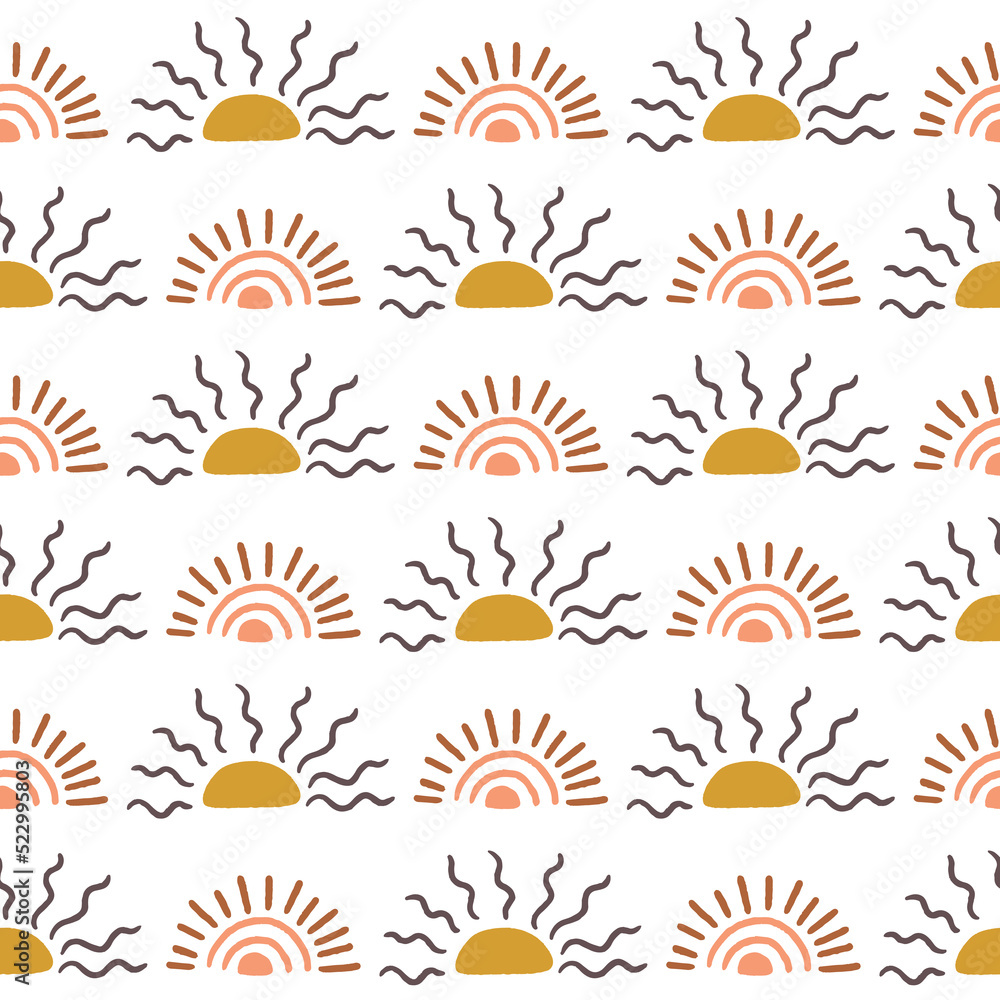 Boho Hand Drawn Sun Sets Vector Seamless Pattern Boho Hand Drawn Sun Sets Vector Seamless Pattern