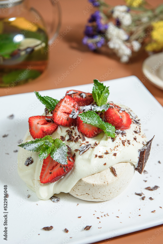 meringue dessert with strawberries meringue dessert with strawberries