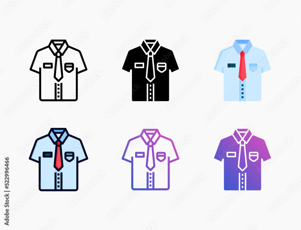 Shirt office icon set with different styles. Style line, outline, flat, glyph, color, gradient. Editable stroke and pixel perfect. Can be used for digital product, presentation, print design and more. Shirt office icon set with different styles. Style line, outline, flat, glyph, color, gradient. Editable stroke and pixel perfect. Can be used for digital product, presentation, print design and more.
