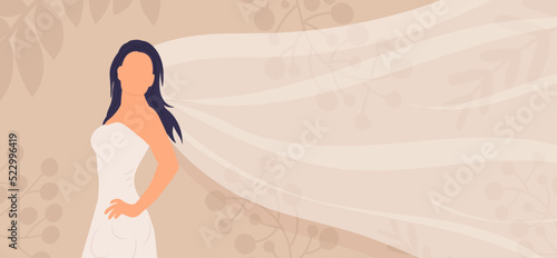 card bride with veil in flat style, isolated, vector