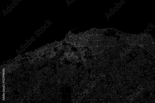 Photos Stylized map of the streets of Tripoli (Libya) made with white lines on black background