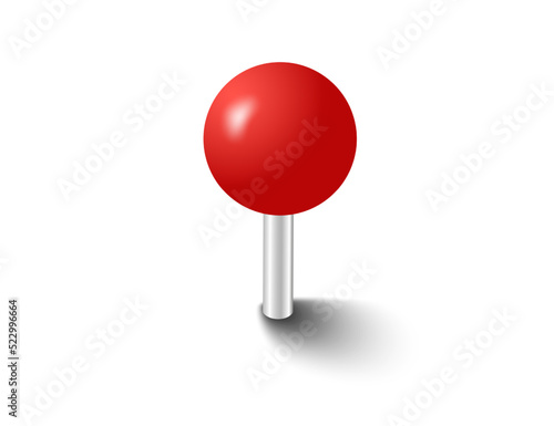 Red pins tacks flags. Attach buttons on needles, pinned office thumbtack. Vector illustration.