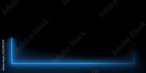 3D abstraction of neon blue frame. A glowing rectangular line. Web background laser beams.