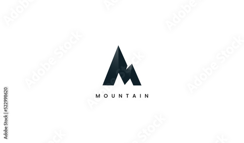 Abstract Mountain Logo. Blue and Green Geometric Shape Initial Letter M isolated on White Background. Usable for Business and Branding Logos. Flat Vector Logo Design Template Element.