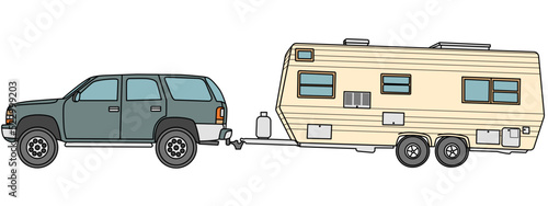 Car SUV with Caravan Trailer
