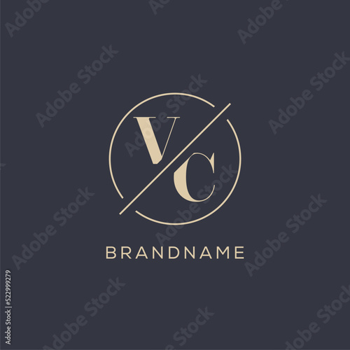 Initial letter VC logo with simple circle line, Elegant look monogram logo style