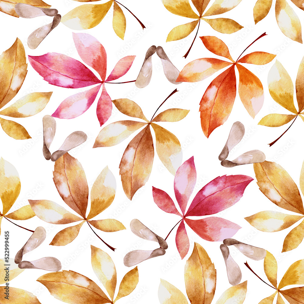 Watercolor pattern of autumn plants. Autumn leaves, leaf fall. Modern bright style. You can use a bright print for your design. Watercolor pattern of autumn plants. Autumn leaves, leaf fall. Modern bright style. You can use a bright print for your design.