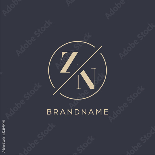 Initial letter ZN logo with simple circle line, Elegant look monogram logo style