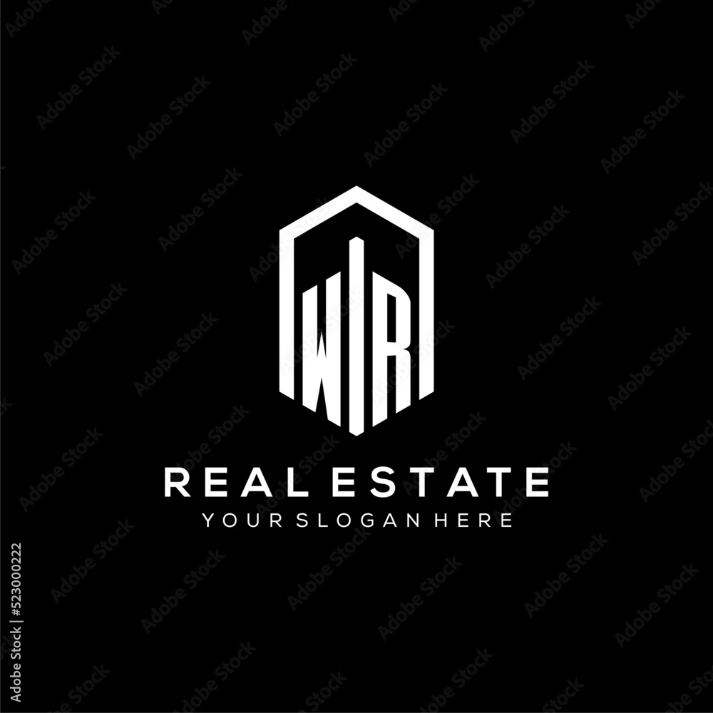Letter WR logo for real estate with hexagon icon design Stock Vector ...