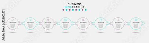 Vector Infographic design business template with icons and 8 options or steps. Can be used for process diagram, presentations, workflow layout, banner, flow chart, info graph