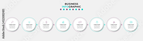 Vector Infographic design business template with icons and 8 options or steps. Can be used for process diagram, presentations, workflow layout, banner, flow chart, info graph