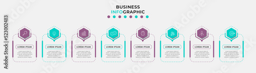 Vector Infographic design business template with icons and 8 options or steps. Can be used for process diagram, presentations, workflow layout, banner, flow chart, info graph