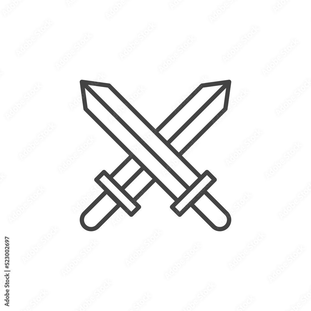 Two Crossed Swords Icon Flat Graphic Design. blades crossed, fight or battle line art vector icon for games and websites Two Crossed Swords Icon Flat Graphic Design. blades crossed, fight or battle line art vector icon for games and websites