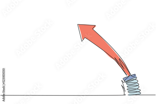 Single continuous line drawing of metal spring with leaping up arrow symbol above. Business jumping growth metaphor. Minimalism concept dynamic one line draw graphic design vector illustration