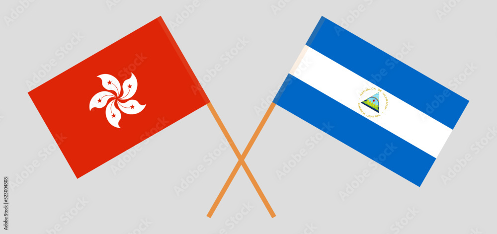 Crossed flags of Hong Kong and Nicaragua. Official colors. Correct proportion Crossed flags of Hong Kong and Nicaragua. Official colors. Correct proportion