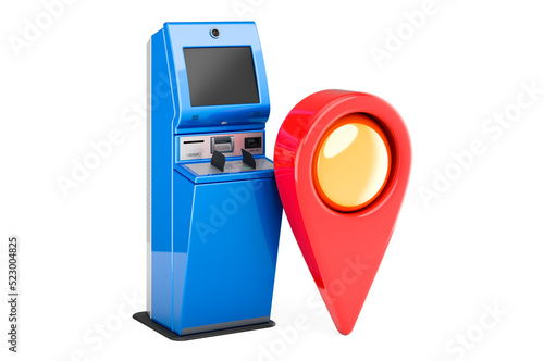 Digital touchscreen terminal with map pointer. 3D rendering