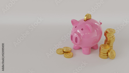 piggy bank and gold coins Dollar