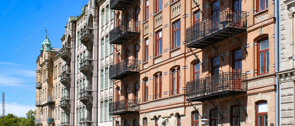 Facades in the city center of Gothenburg in Sweden