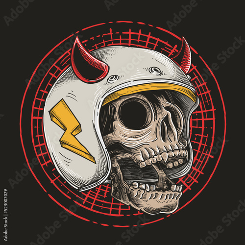 retro skull with devil helmet 