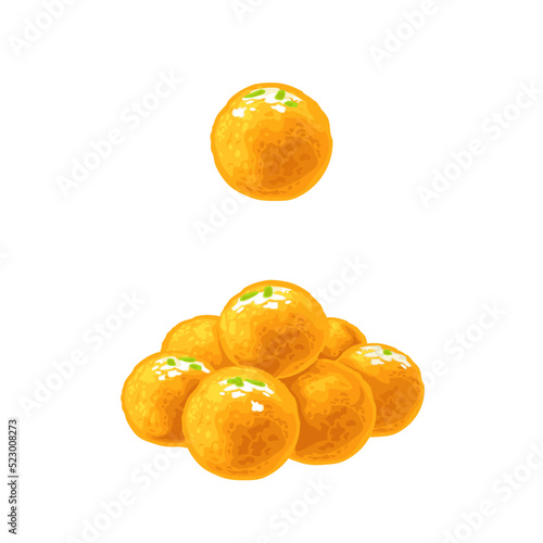 Indian traditional sweets Ladoo. Vector realistic color illustration