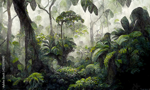 Fotografia rainforest,  jungle, lush vegetation, digital art, background
