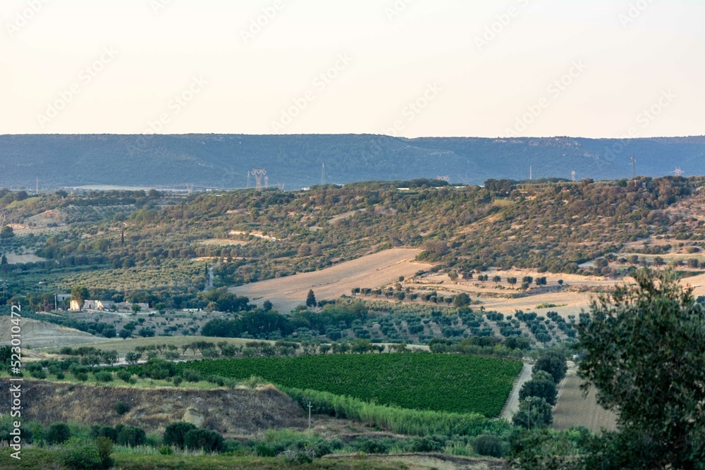 Panoramic View of the Tuff Quarry near the little town of Montemesola, near Taranto, in the Souht of Italy at Sunset