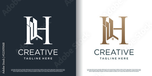 building logo icon with letter h concept design premium vector