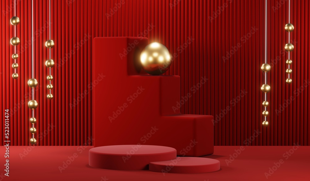 3D rendering of blank product background for cream cosmetics Modern red podium background 3D rendering of blank product background for cream cosmetics Modern red podium background