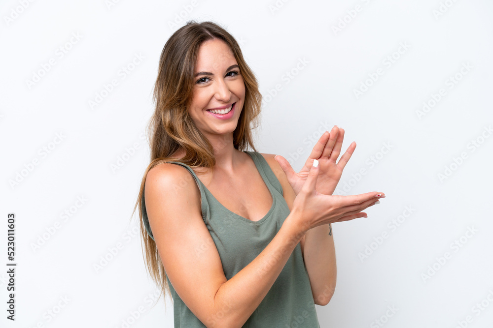 Young caucasian woman isolated on white background applauding Young caucasian woman isolated on white background applauding