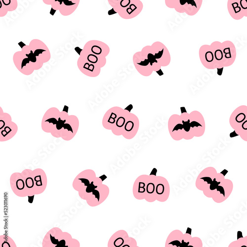 Seamless pattern pink pumpkin halloween vector illustration