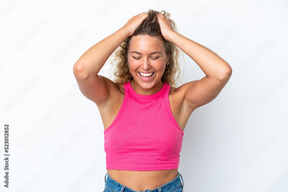 Girl with curly hair isolated on white background laughing Girl with curly hair isolated on white background laughing