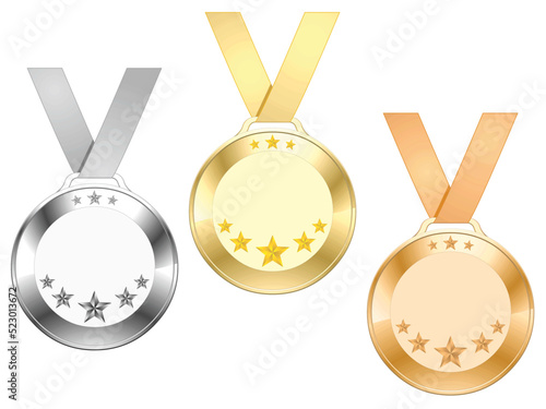 Star medals with ribbons on white background