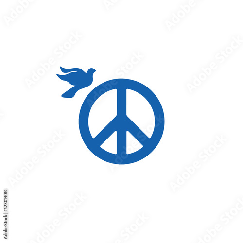 Peace and love antiwar icon pacifism symbol hippie culture sign. bird