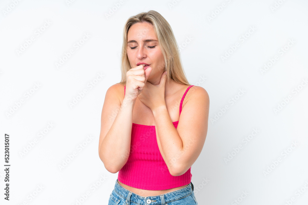 Young caucasian woman isolated on white background coughing a lot Young caucasian woman isolated on white background coughing a lot
