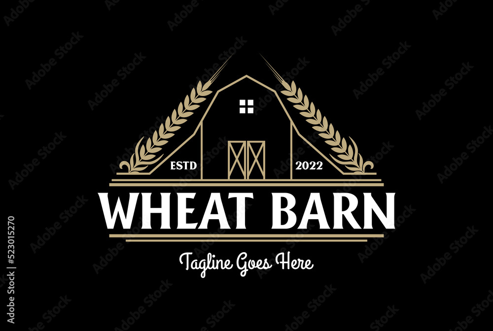 Vintage Wheat Grain Rice Barn for Bakery or Farm Logo Design