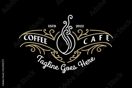 Vintage Retro Art Deco with Coffee Ornament for Cafe Restaurant Logo Design Vector