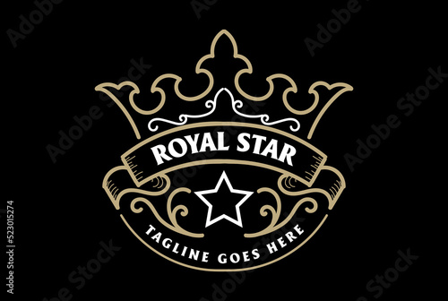 Vintage Retro Golden Royal King Queen Crown Badge Emblem Label Logo Design Vector