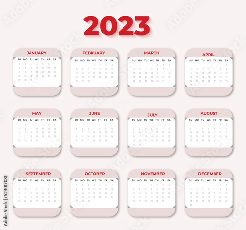 Wall calendar 2023 design, Flat 2023 calendar template,Minimalist inspirational photos monthy nature calendar	